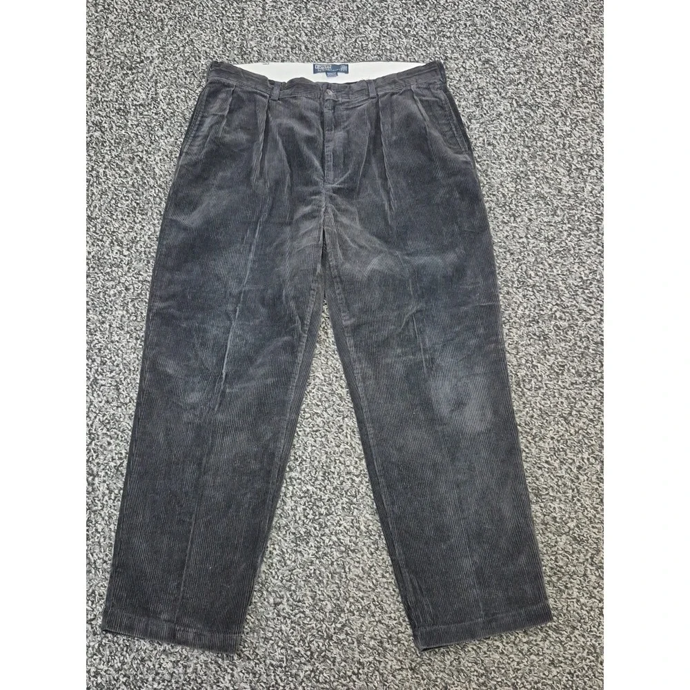 Vintage Polo Cords Pants Mens 38x30 Straight Pleated Brown Ralph Lauren Corduroy